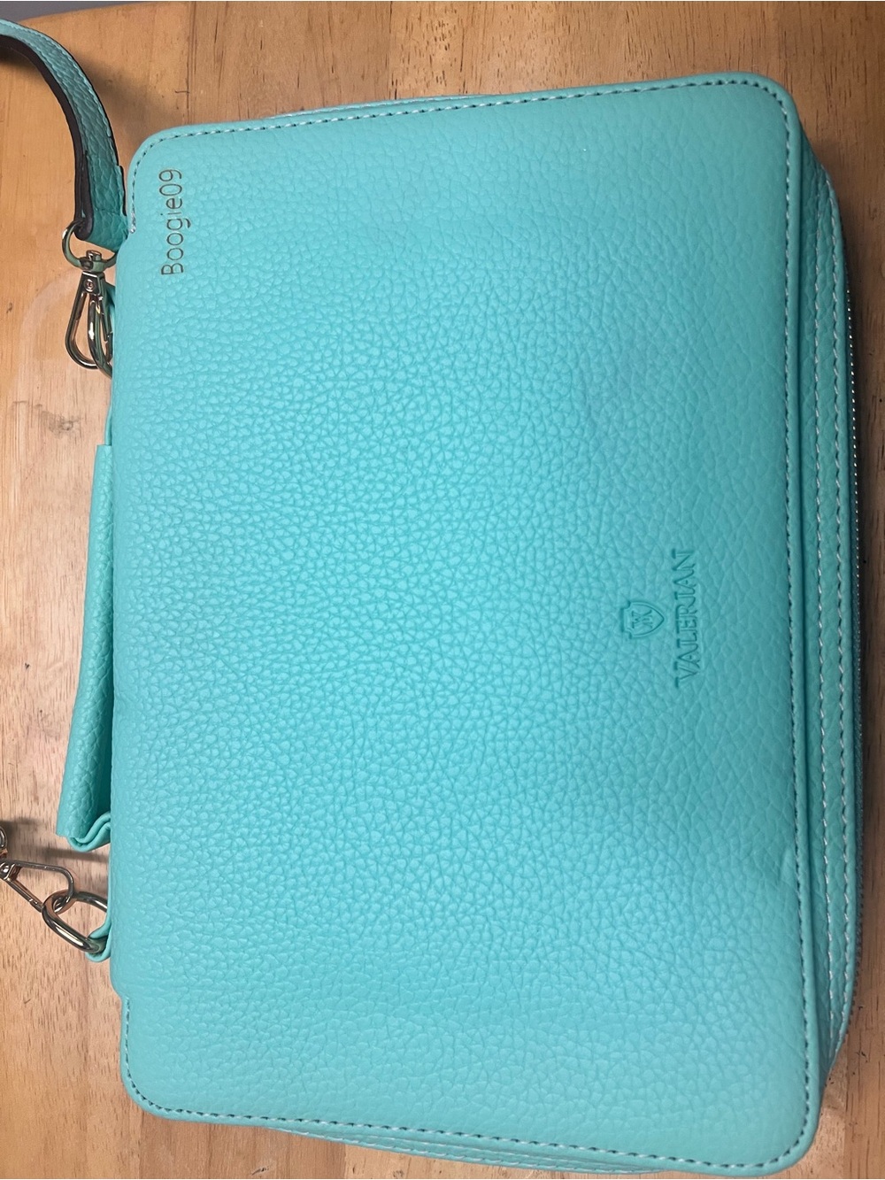 Teal Leather Wristlet Clutch